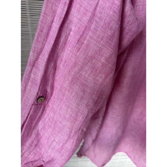 Cynthia Rowley Shirt Womens 2X 100% Linen Pink Roll Tab Sleeves - Picture 4 of 9
